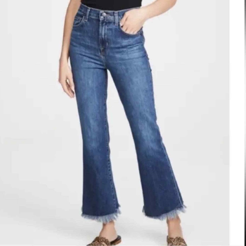 J BRAND Julia High Rise Flare Jeans Size 26 Kick Crop Ankle Frayed Blue Denim